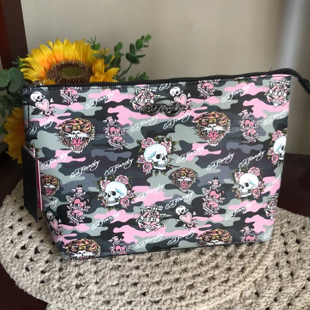 Ed Hardy Pink and Black Women's COSMETIC Case Bag